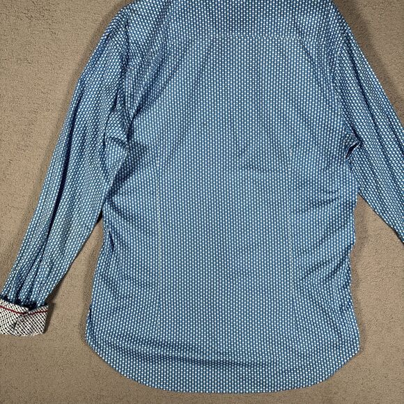 ButterCloth Mens Button Down Shirt Size XL Blue White Geometric‎ Flipcuff Preppy - Picture 10 of 13